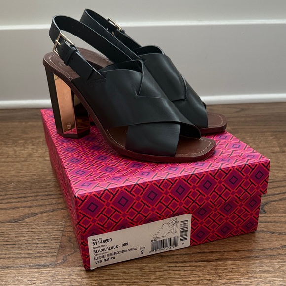 Tory Burch Black Leather Slingback Bleeker Sandals Sz 9 - Picture 1 of 8